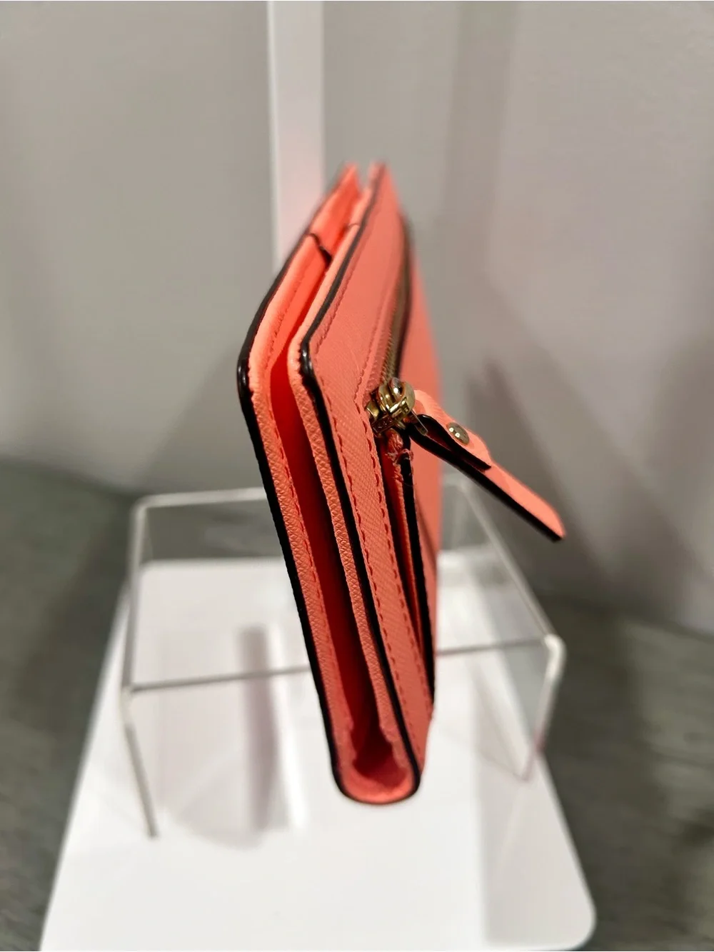 kate spade Coral Orange Saffiano Zip Wallet
